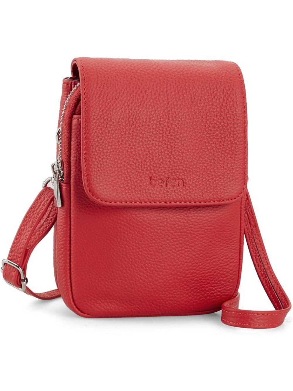 Women's Red Leather Cell Phone Crossbody Bag with RFID Blocking Card Slots